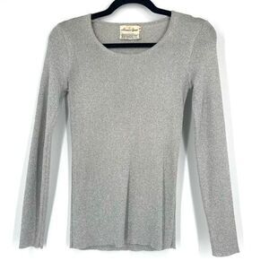 Vintage Herman Geist Womens knit Sweater Metallic Silver Medium shimmer cocktail